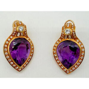 2.9Ct Natural Diamonds & Amethyst Earrings H-1  4K Yellow Gold C.G.A.